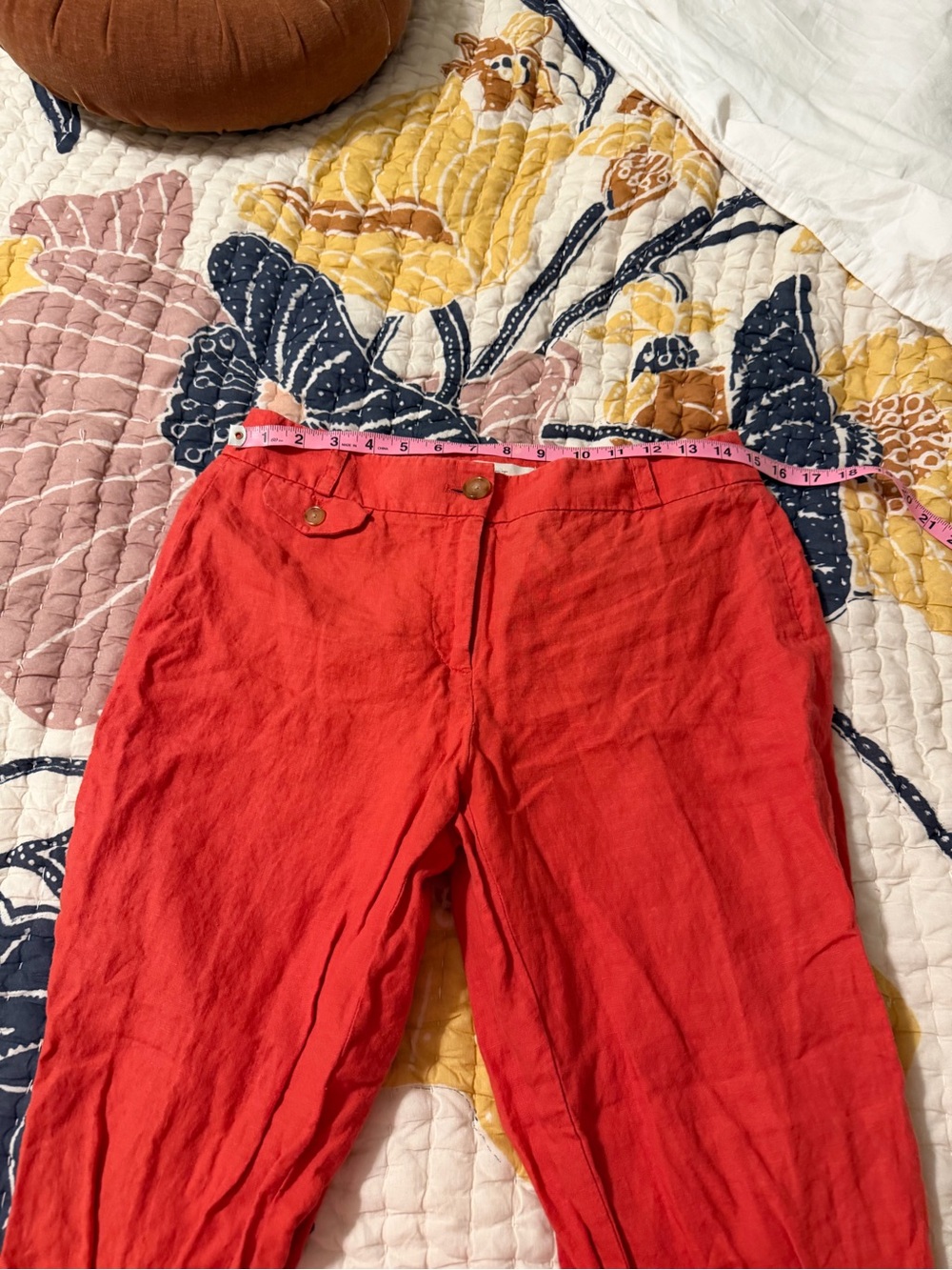 LOFT Red High-Waist Linen Blend Pants